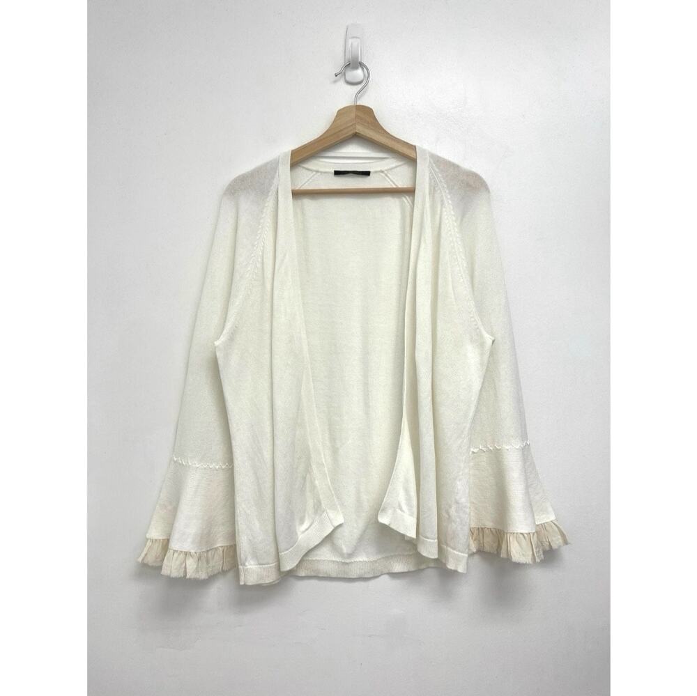 Kobi Halperin Jade Ruffle Trim Bell Sleeve Open Cardigan Linen Silk - Large